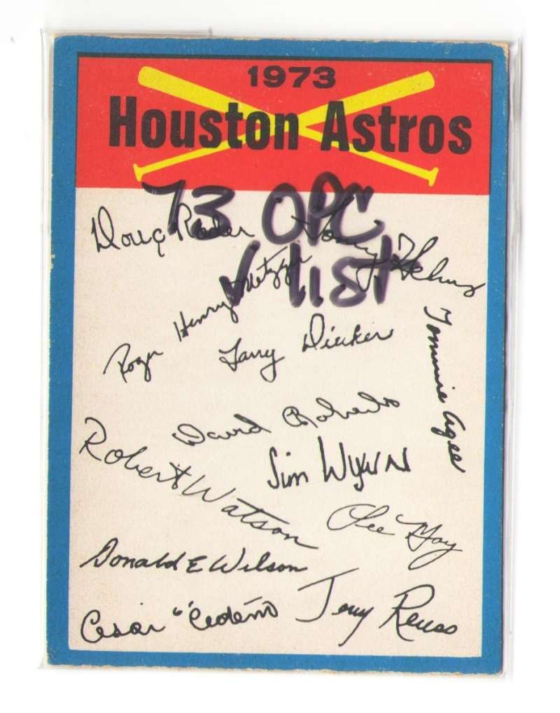 1973 O-Pee-Chee Blue Team Checklist Card HOUSTON ASTROS