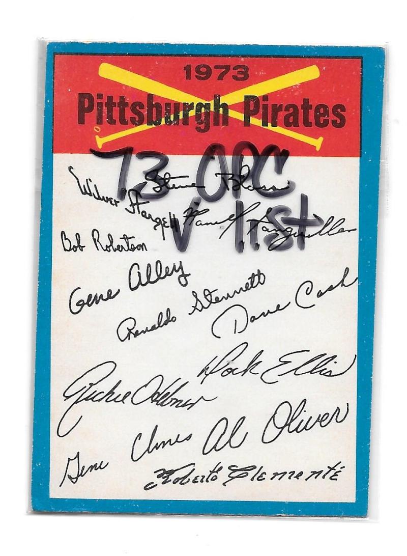 1973 O-Pee-Chee Blue Team Checklist Card PITTSBURGH PIRATES
