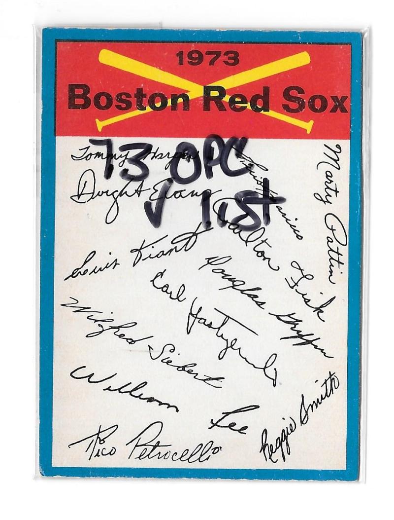1973 O-Pee-Chee Blue Team Checklist Card BOSTON RED SOX