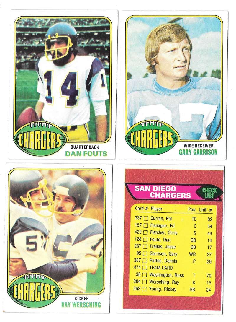 1976 Topps Football Team Set (EX) - SAN DIEGO CHARGERS