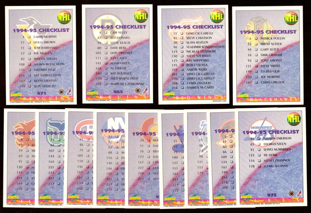 1994-95 Score Hockey Checklist set (13 cards)