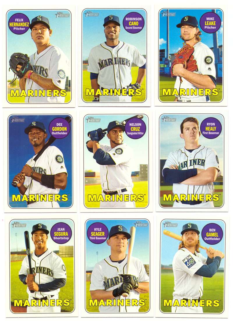 2018 Topps Heritage (w/ SP 1-500) - SEATTLE MARINERS Team Set 