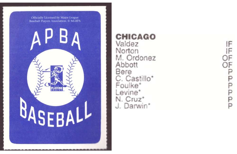1997 APBA Season XB Player 10 card - CHICAGO WHITE SOX Team Set